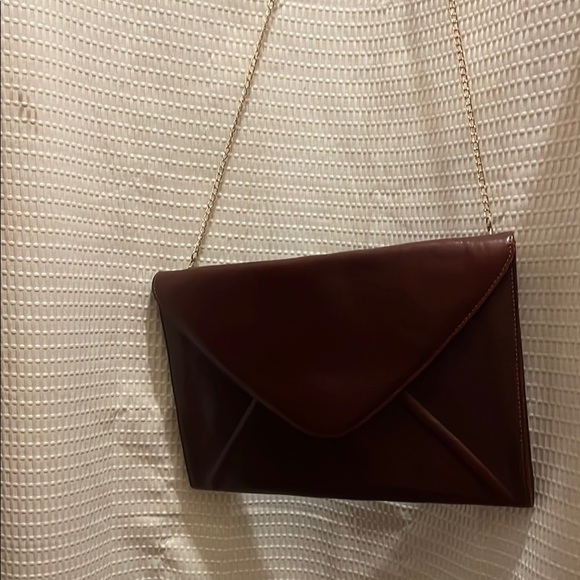 Brown Leather Envelope Clutch with Chain - Picture 10 of 11